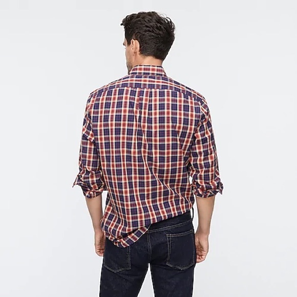 Slim Untucked Stretch Wash Poplin Shirt In Plaid - Picture 2 of 5